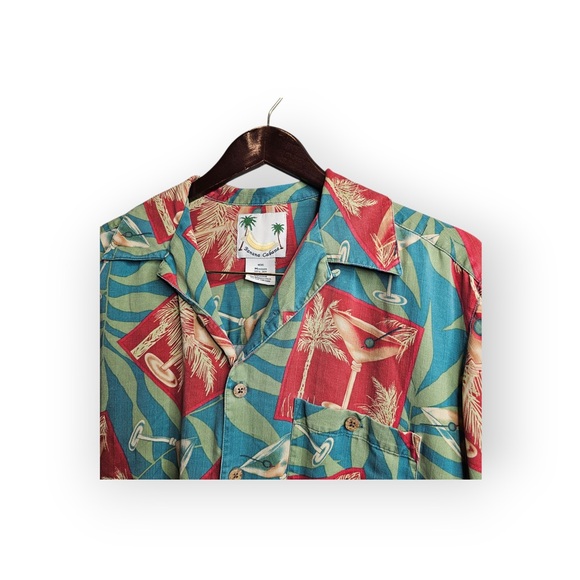 Banana Cabana Men's 100% Silk Hawaiian Martini Tropical Shirt Medium - Picture 3 of 5
